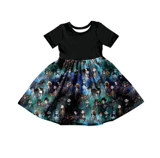 (Custom Design Preorder MOQ 5) Movie Characters Print Girls Knee Length Twirl Dress