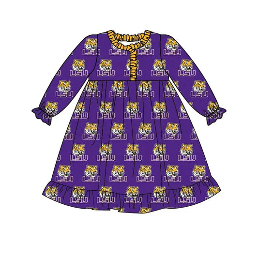 (Custom Design Preorder MOQ 5) Team's LSU Print Girls Knee Length Pajamas Gown Dress