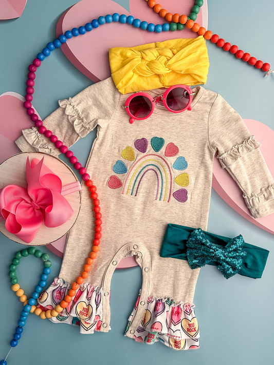 (Custom Design Preorder MOQ 5) Colorful Heart Ruffles Baby Girls Valentine's Romper