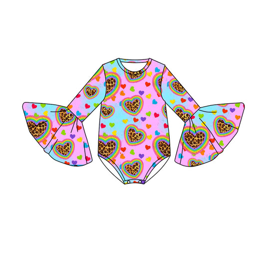 (Custom Design Preorder MOQ 5) Colorful Heart Print Baby Girls Valentine's Romper