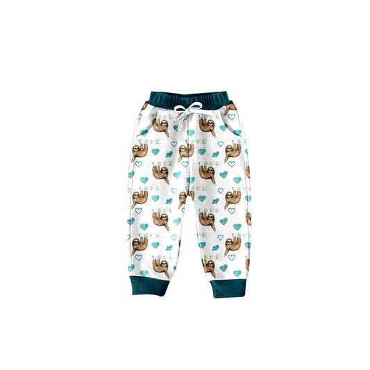 (Custom Design Preorder MOQ 5) Blue Sloth Love Heart Print Kids Pants