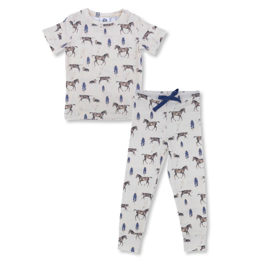 (Custom Design Preorder MOQ 5) Horse Print Kids Western Pajamas Clothes Set