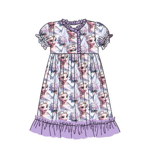 12.16(Custom Design Preorder MOQ 5) Cartoon Princess Purple Print Girls Summer Ankle Length Nightdress