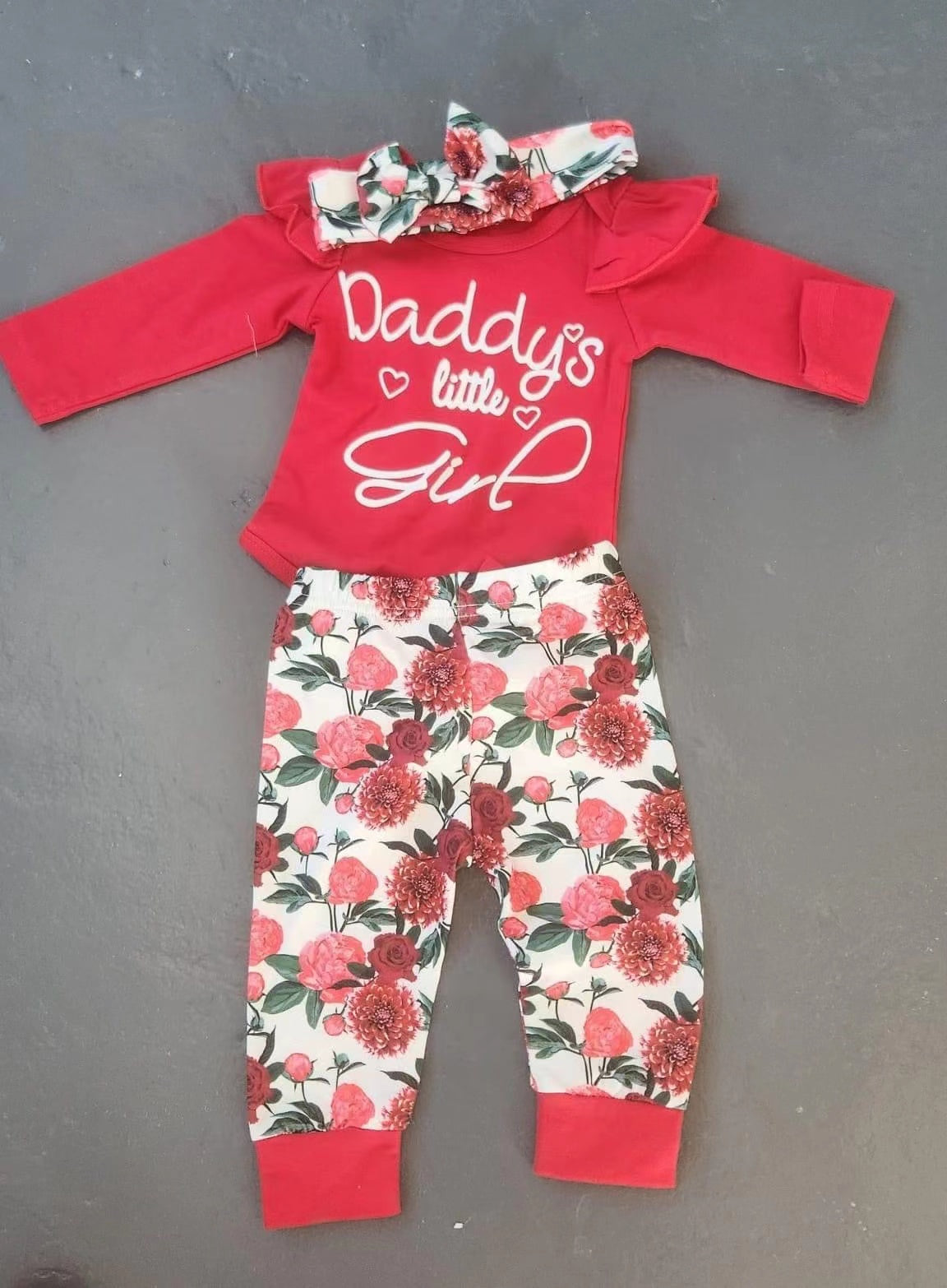 (Custom Design Preorder MOQ 5)  Daddy's Little Girl Top Flowers Pants Girls Clothes Sets