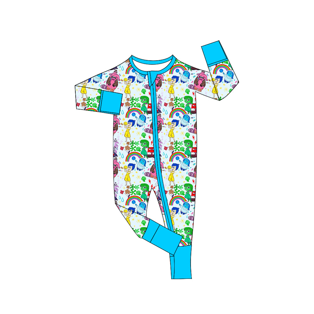 (Custom Design Preorder MOQ 5)  Cartoon Figure Inside Out Rainbow Print Baby Bamboo Sleeper Zipper Romper