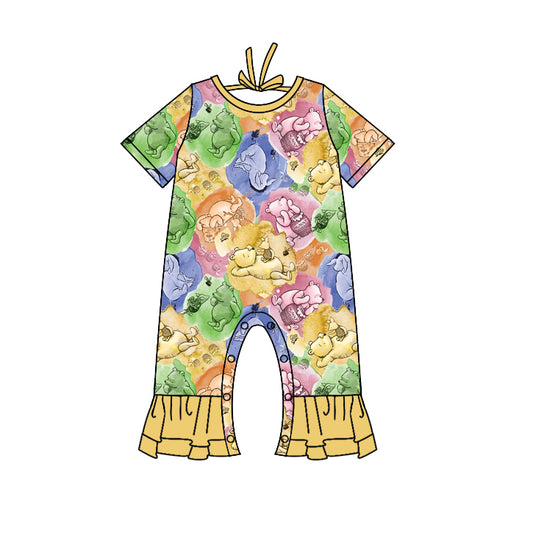 (Custom Design MOQ 5) Cartoon Bear Cute Animals Baby Girls Romper