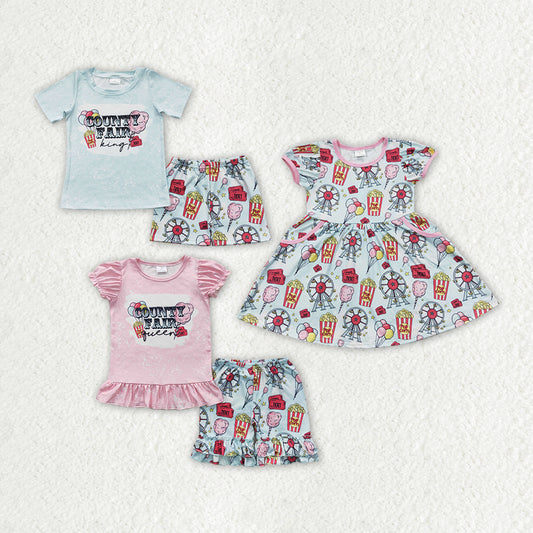 County Fair Print Kids Summer Clothes Sibling Wear
