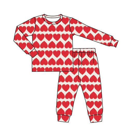 (Custom Design MOQ 5) Red Heart Kids Valentine's Pajamas Clothes Set