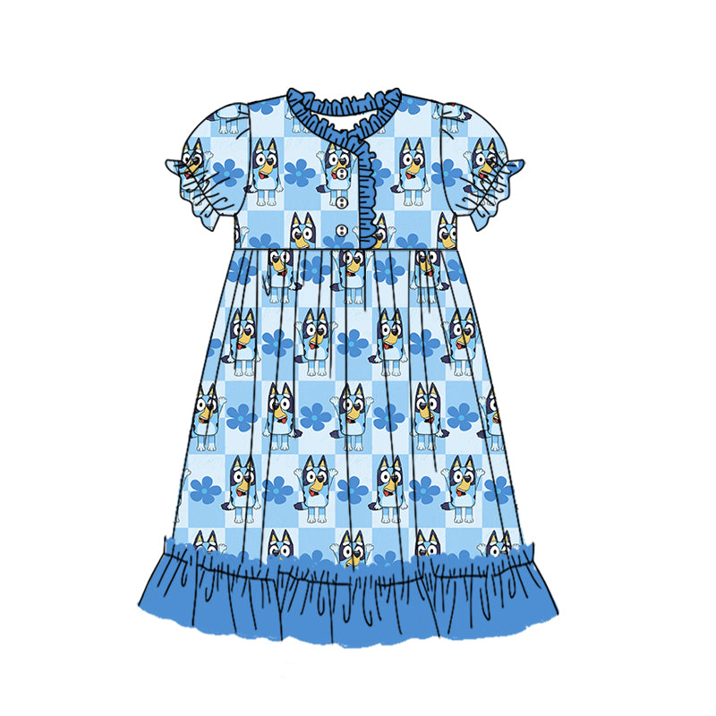 12.16(Custom Design Preorder MOQ 5) Cartoon Dog Blue Flowers Print Girls Summer Ankle Length Nightdress