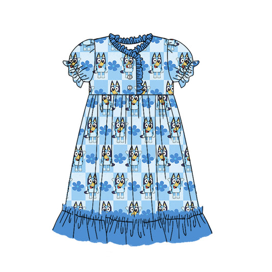 12.16(Custom Design Preorder MOQ 5) Cartoon Dog Blue Flowers Print Girls Summer Ankle Length Nightdress