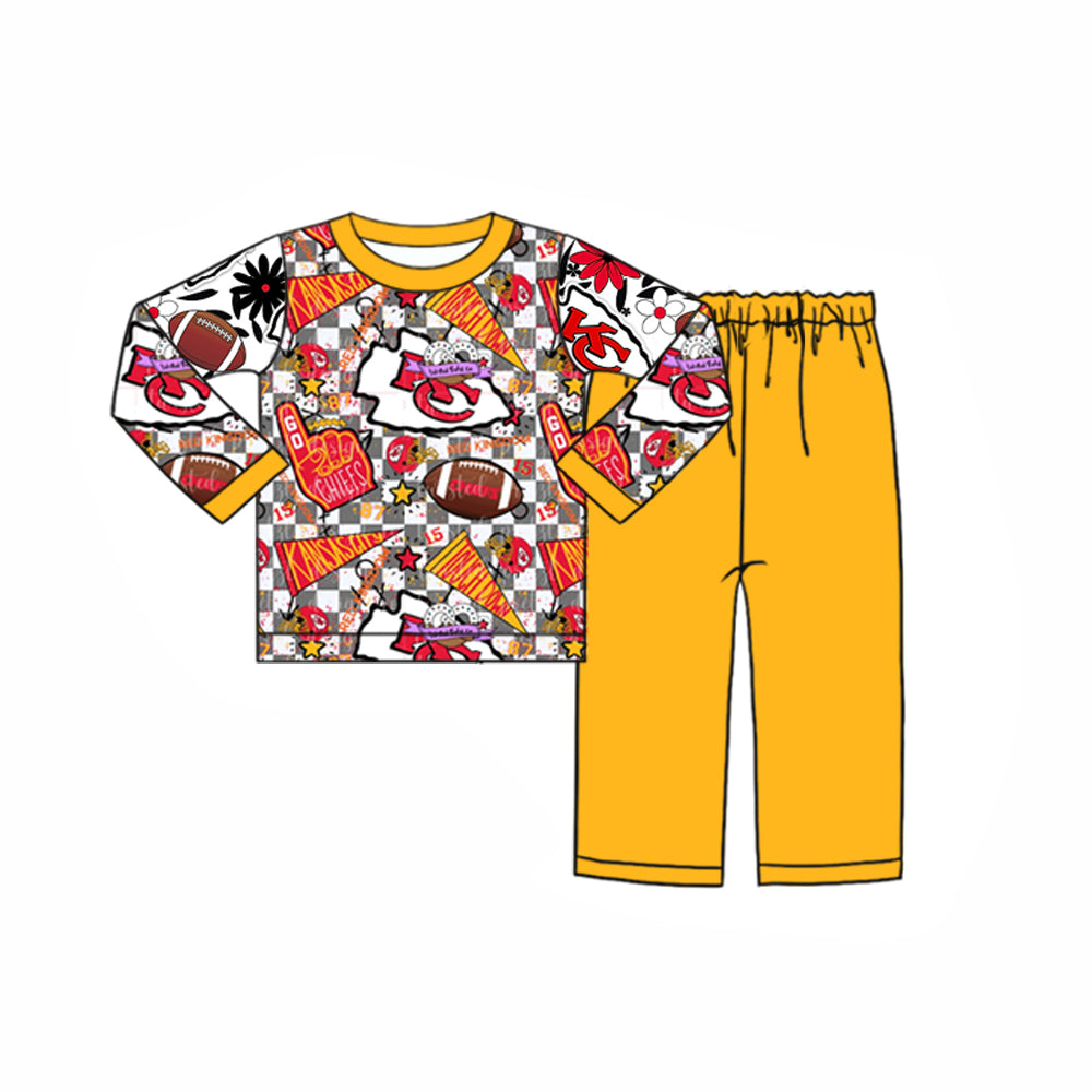 (Custom Design Preorder MOQ 5) Team's KC Top Yellow Pants Boys Fall Clothes Set