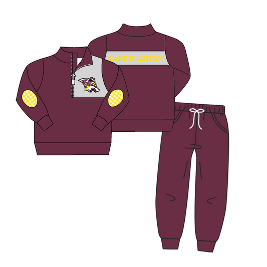 (Custom Design Preorder MOQ 5) Team's LAKE HAMITON Top Wine Pants Boys Fall Clothes Set