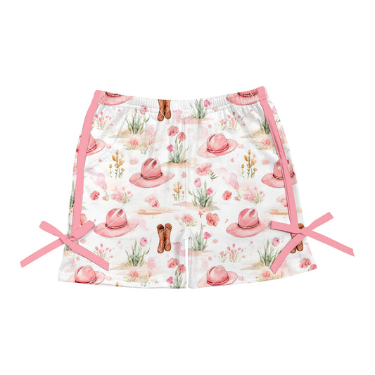 3.29(Custom Design Preorder MOQ 5) Boots Hat Flowers Print Girls Summer Bottom Shorts