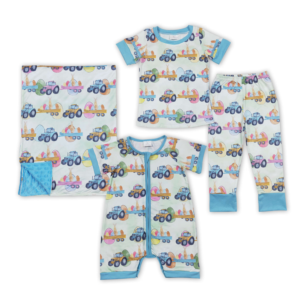 Tractors Eggs Bunny Print Sibling Easter Matching Clothes