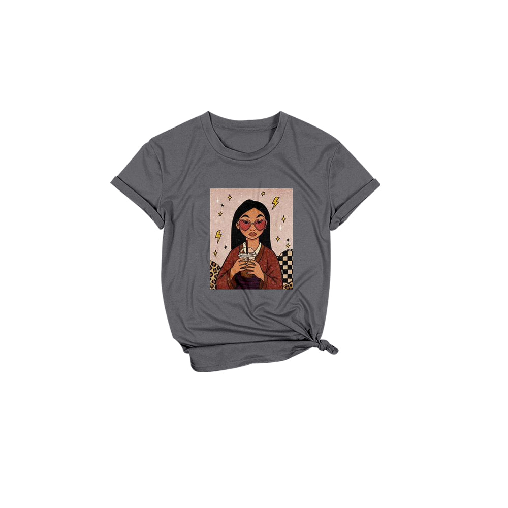 (Custom Design Preorder MOQ 5 Each Item) Cartoon Princess Grey Print Mom and Me Matching Clothes