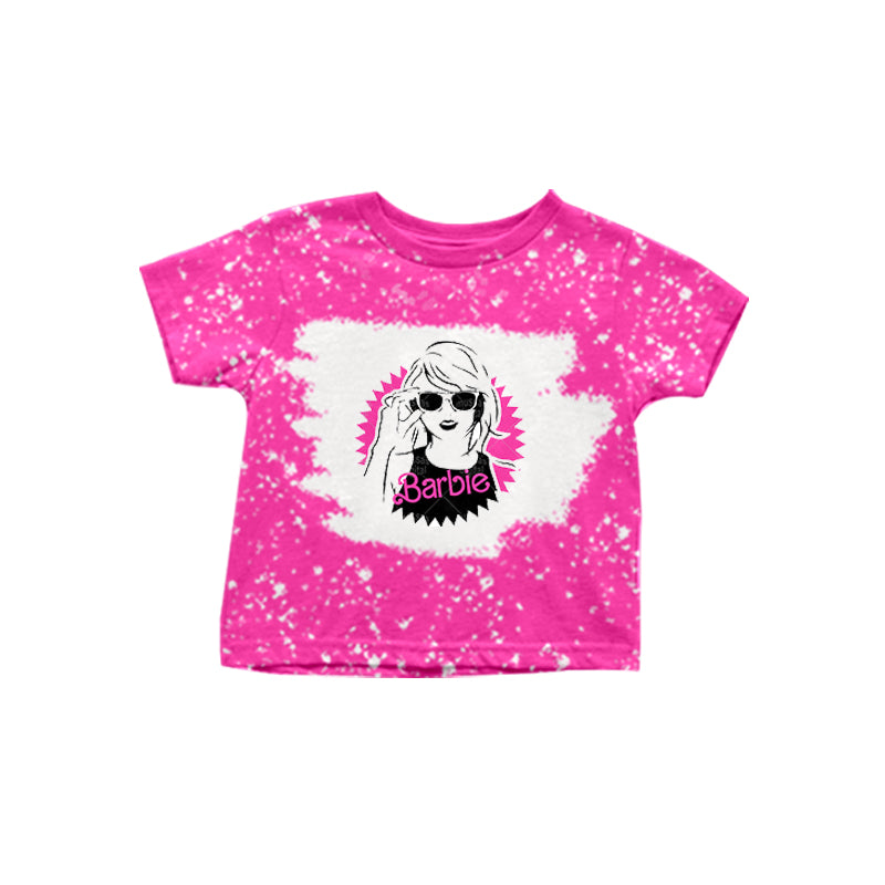 (Custom Design Preorder MOQ 5) Hot Pink Singer Swiftie Print Girls Summer Tee Shirts Top