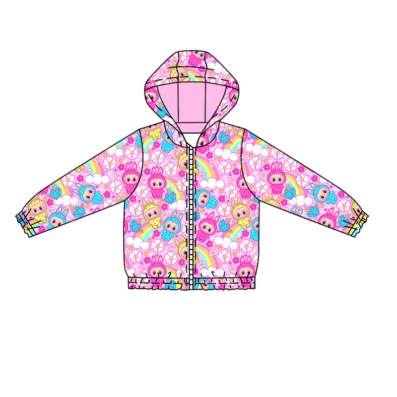 (Custom Design Preorder MOQ 5 )Cartoon Labub* Rainbow Print Girls Hoodie Zipper Jackets Top