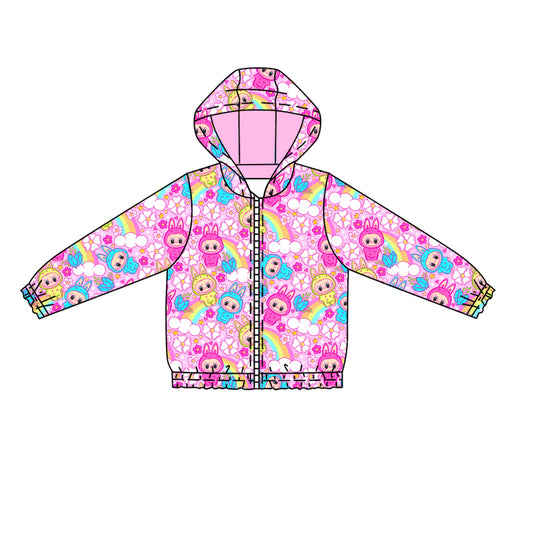 (Custom Design Preorder MOQ 5 )Cartoon Labub* Rainbow Print Girls Hoodie Zipper Jackets Top
