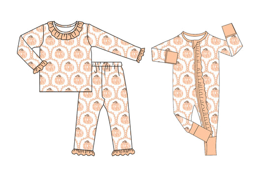 5.6(Custom Design Preorder MOQ 5 Each Design) Pumpkin Print Girls Fall Matching Clothes Sisters Wear