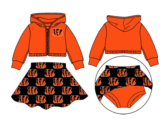 (Custom Design Preorder MOQ 3) Team's Cincinnati Bengals Print Skirts With Shorts Girls Clothes Sets