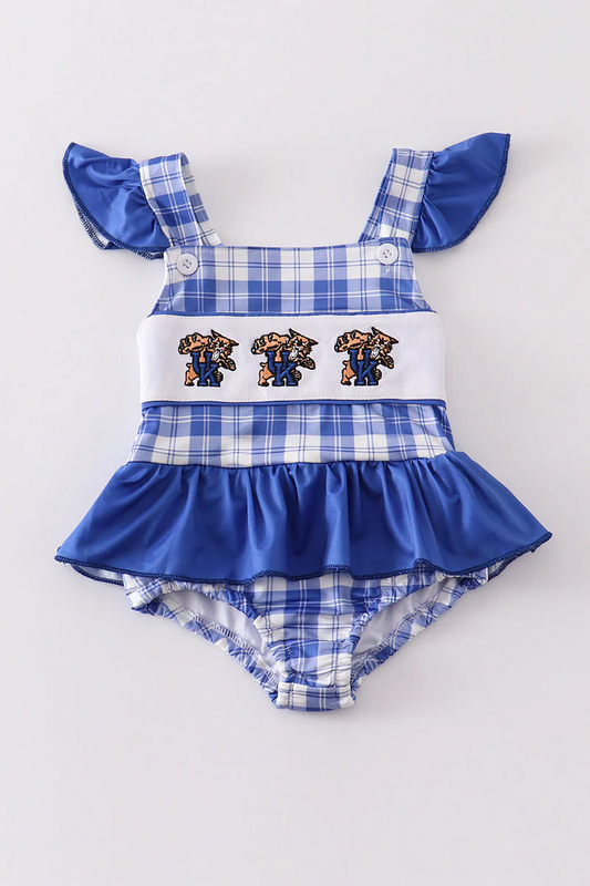 (Custom Design Preorder MOQ 5) Team's Blue Kentucky Wildcat Print Baby Girls Summer Romper