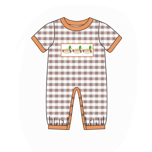 (Custom Design MOQ 5) Duck Plaid Print Baby Boys Romper