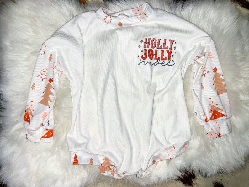 (Custom Design Preorder MOQ 5) HOLLY JOLLY VIBES Print Baby Girls Christmas Romper