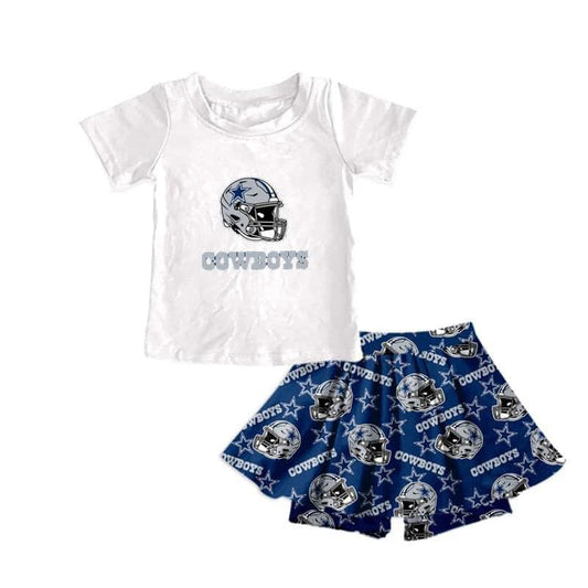 (Custom Design Preorder MOQ 5) Team's Cowboys Print Skirts With Shorts Girls Clothes Sets