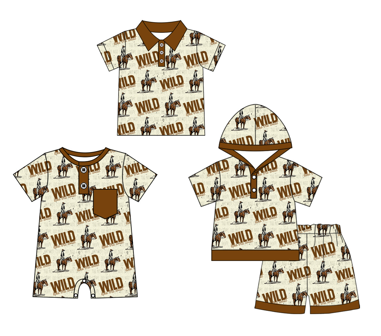 11.21(Custom Design Preorder MOQ 5 Each Design) WILD Cowboy Print Boys Summer Western Matching Clothes Brothers Wear