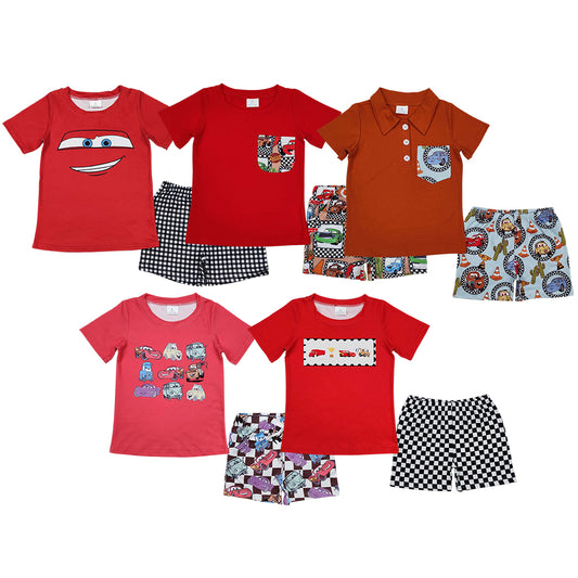 5 Cartoon Cars Design Shorts Boys Summer Clothes Set Brothers Wear