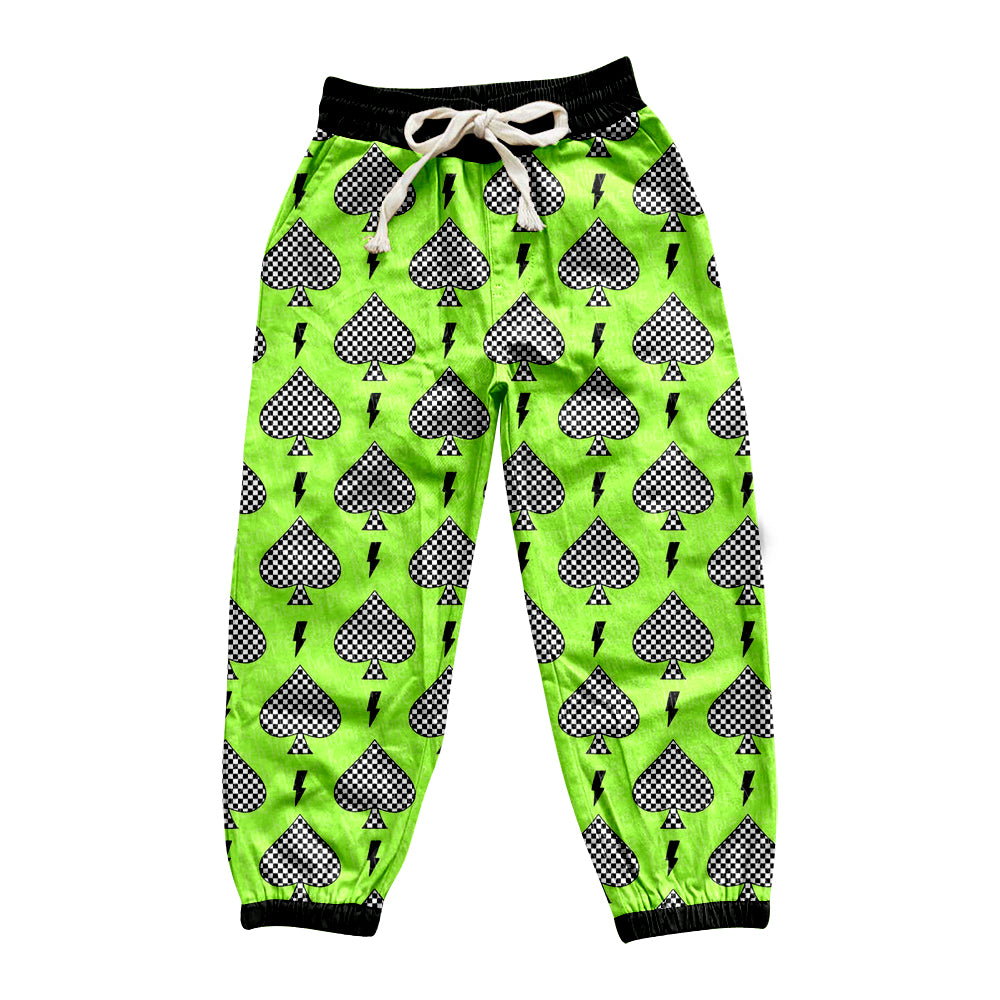 (Custom Design Preorder MOQ 5) Green Flash Plaid Print Kids Joggers Bottom Pants