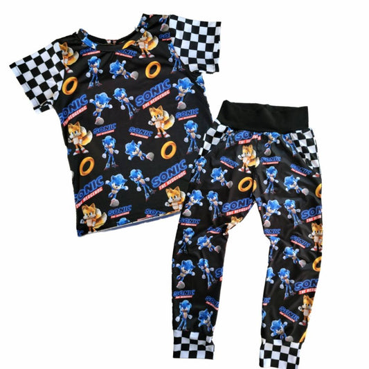 (Custom Design Preorder MOQ 5) Cartoon Soni* Plaid Print Kids Clothes Set