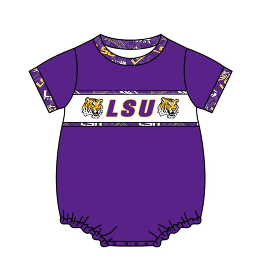 (Custom Design Preorder MOQ 5) Team's LSU Purple Print Baby Boys Romper