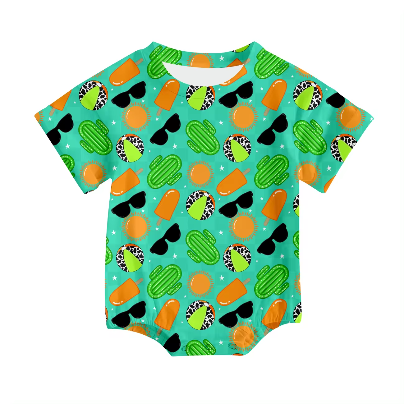 (Custom Design Preorder MOQ 5) Popsicle Cactus Sunglasses Print Baby Girls Summer Romper