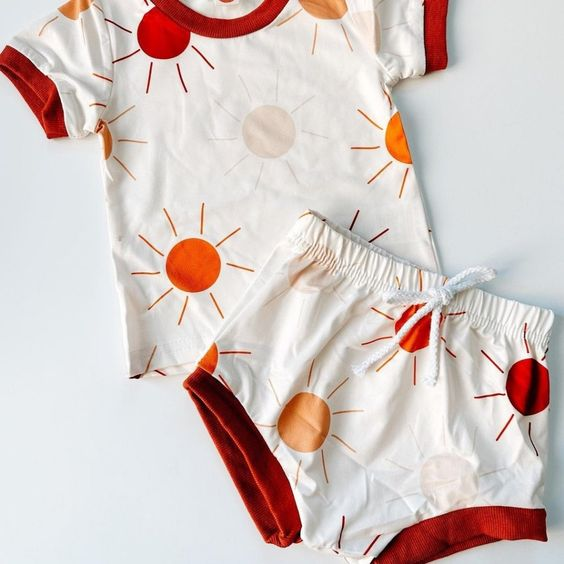 (Custom Design Preorder MOQ 5) Sunshine Print Baby Girls Summer Bummie Sets