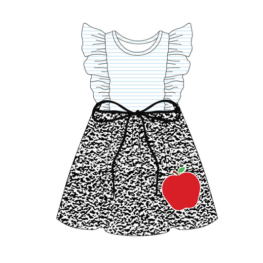 3.5(Custom Design Preorder MOQ 5) Apple Print Girls Back to School Knee Length Dress