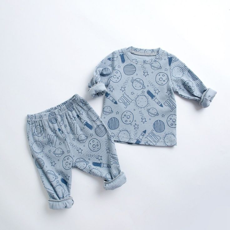 (Custom Design MOQ 5) Cosmic Planet Print Boys Pajamas Clothes Set