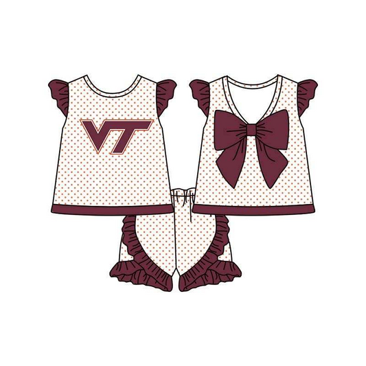 (Custom Design Preorder MOQ 5) Team's VT Top Dots Shorts Girls Summer Clothes Set