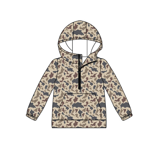 (Custom Design Preorder MOQ 5)  Brown Camo Print Adult Hoodie Zipper Pocket Top