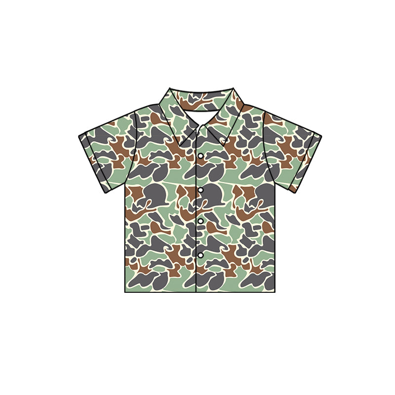 (Custom Design Preorder MOQ 5) Green Camo Print Boys Summer Tee Shirts Top