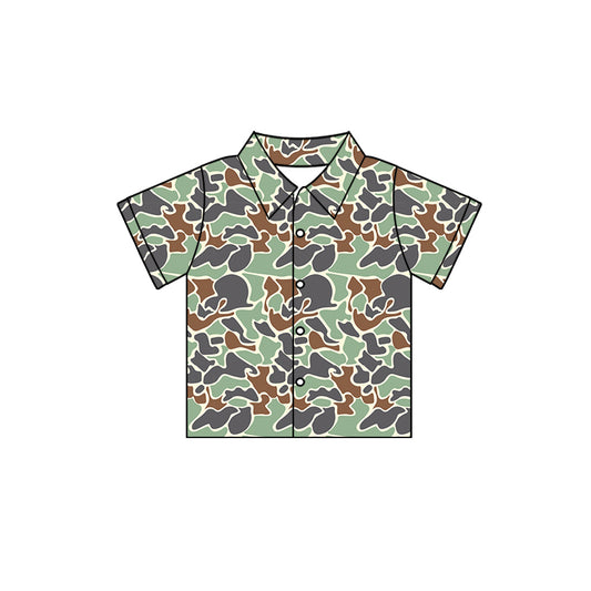 (Custom Design Preorder MOQ 5) Green Camo Print Boys Summer Tee Shirts Top