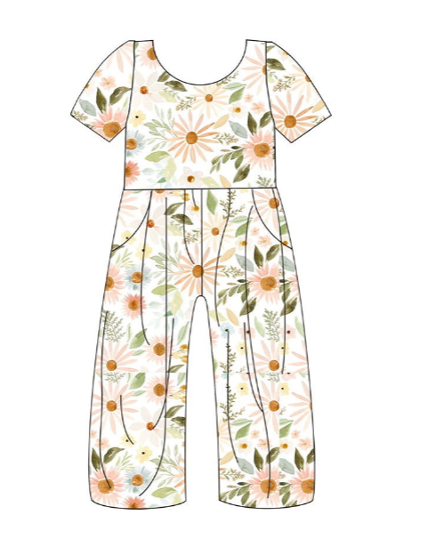 (Custom Design Preorder MOQ 5) Flowers Print Pockets Girls Jumpsuits