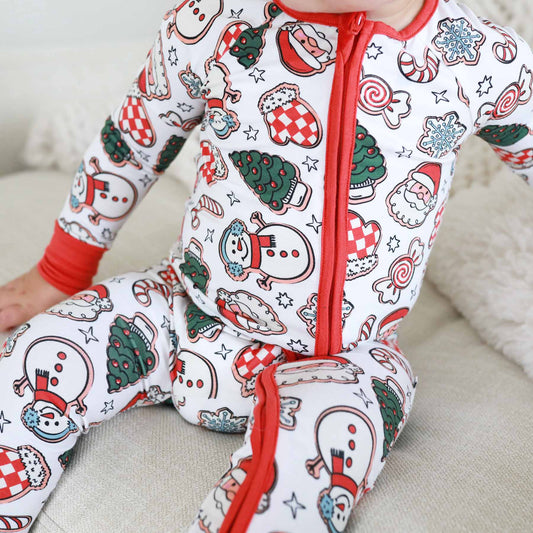 (Custom Design Preorder MOQ 5) Snowman Print Baby Boys Christmas Sleeper Zipper Romper
