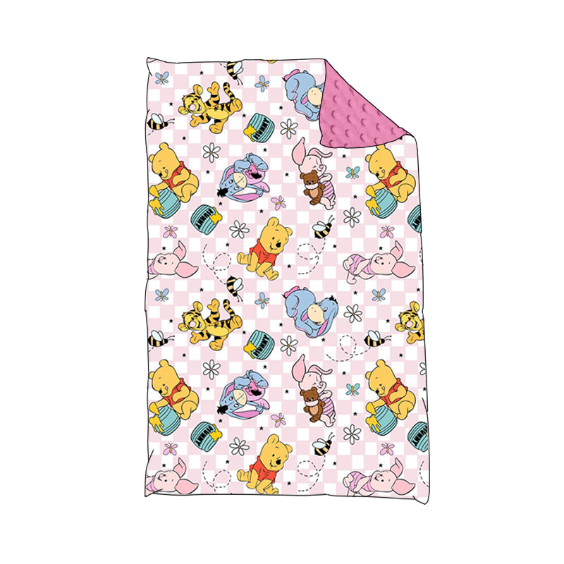 (Custom Design MOQ 5) NO.5 Cartoon Bear Honey Bee Pink Print Baby Blanket