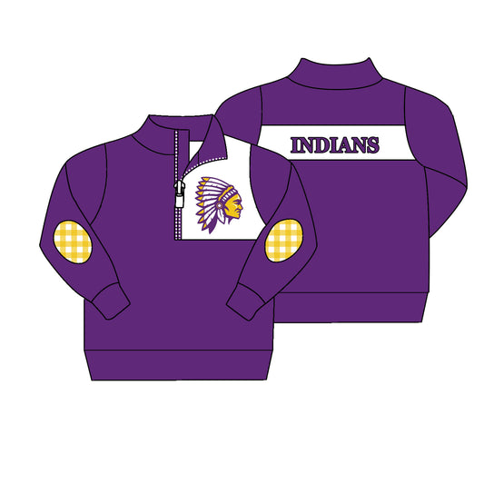 (Custom Design Preorder MOQ 5) Team's INDIANS Purple Print Boys Pullover Tee Shirts Top