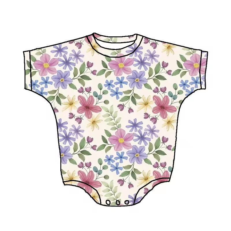 (Custom Design Preorder MOQ 5) Flowers Print Baby Girls Summer Romper