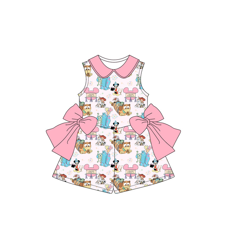 (Custom Design Preorder MOQ 5) Cartoon Character Print Girls Summer Jumpsuits