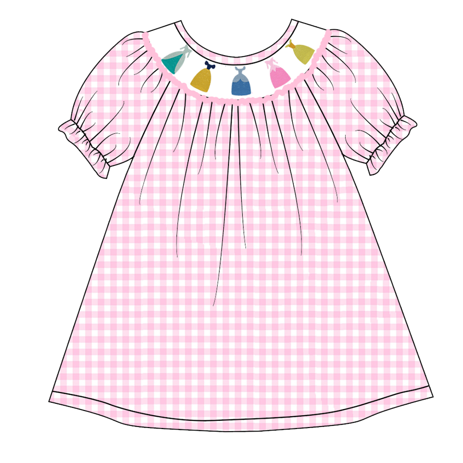 (Custom Design Preorder MOQ 5) Cartoon Princess Pink Plaid Print Girls Knee Length Summer Dress