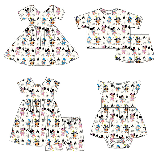 4.14(Custom Design Preorder MOQ 5 Each Design) Cartoon Dog Print Girls Summer Matching Clothes Sisters Wear