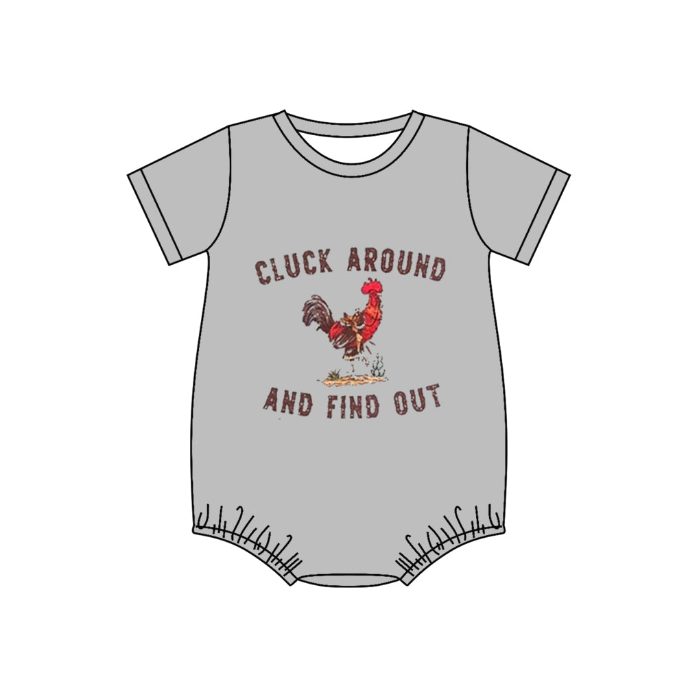 (Custom Design Preorder MOQ 5) CLUCK AROUND AND FIND OUT Print Baby Kids Summer Romper